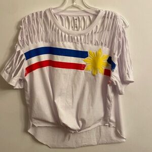 Kamisa Shredded Distressed T Shirt Sunburst Red White & Blue Large
